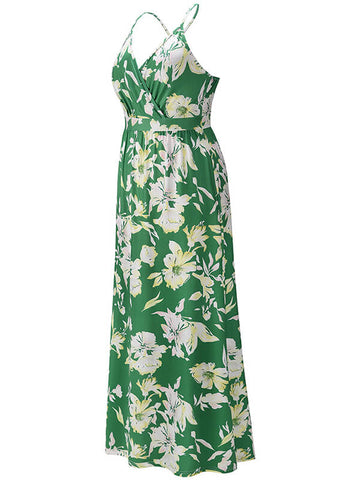 Woochic robe longue fleurie fluide dos nu à fines brides v-cou bohème mode plage